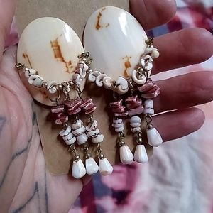 ❤ Vintage Puka Bead Tribal Fringe Sheild Earrings
